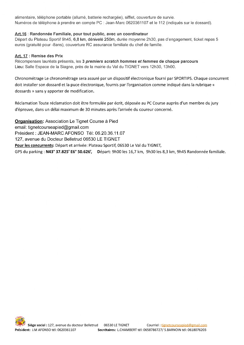 Réglement Le Course à pied